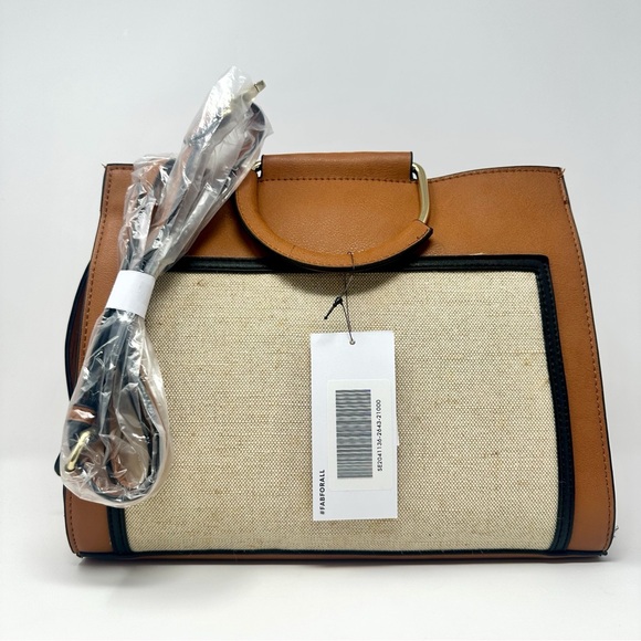 BNWT Cognac and Linen Handbag - Picture 3 of 4